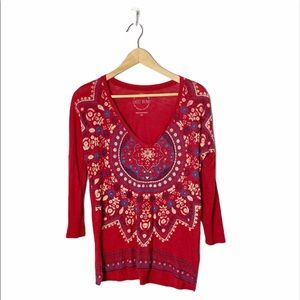 Lucky Brand boho print v-neck top xs